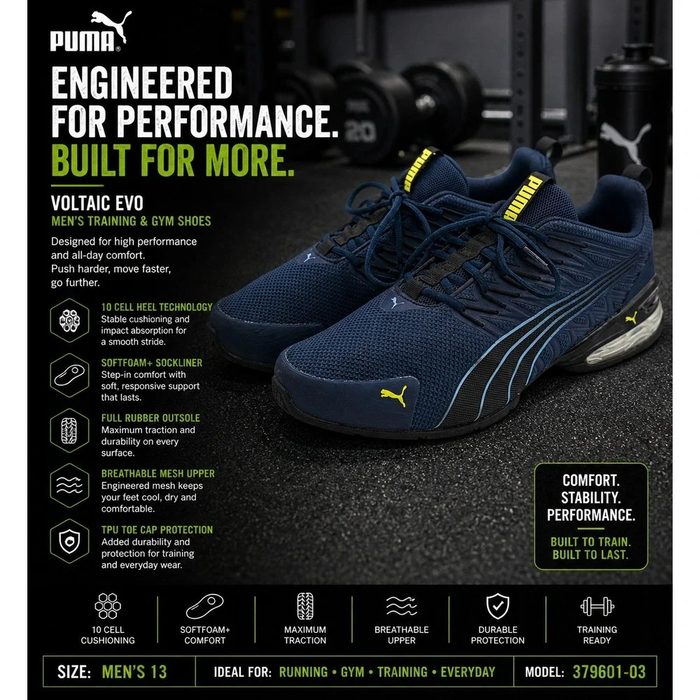 PUMA Voltaic Evo 10 Cell Mens 13 Navy Running Training Athletic Shoes 37960103